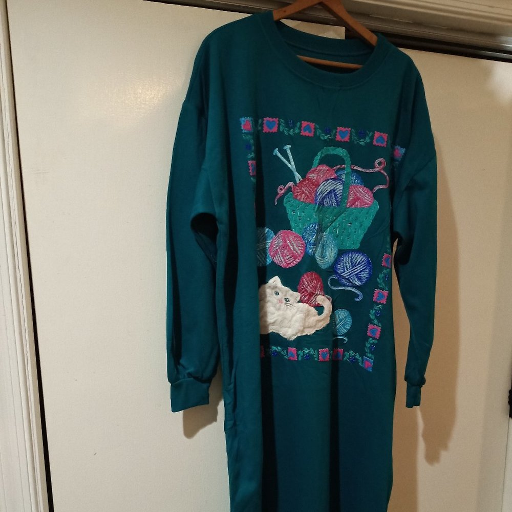 Women Round-Neck Long Dress (Cat design)